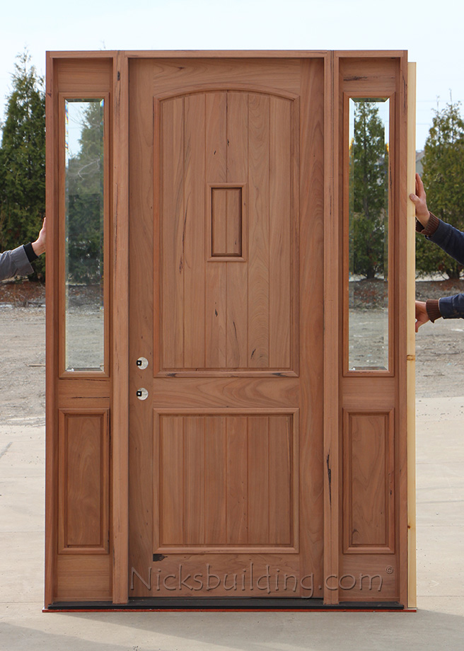 rustic teak exterior door with speakeasy and sidelites