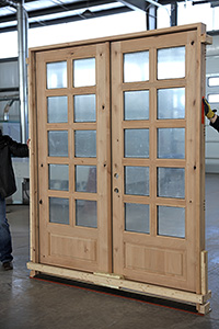 Angle view of rustic french doors