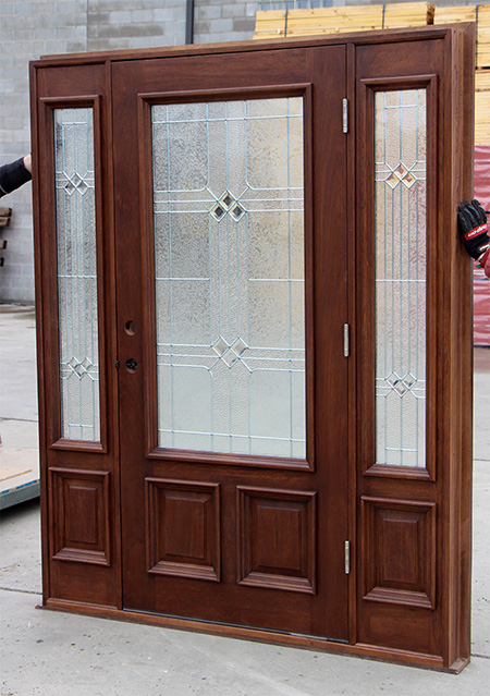 exterior mahogany door with square glass inside view