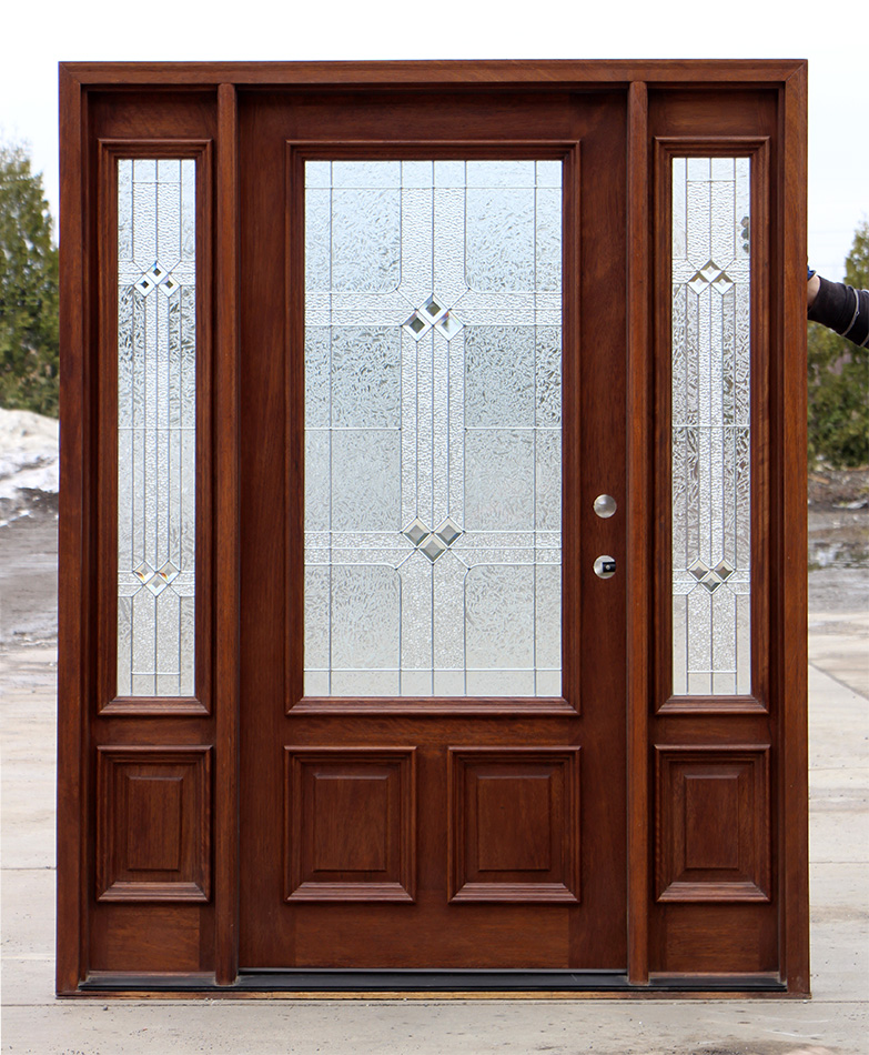 exterior mahogany front door with Square Glass and sidelights