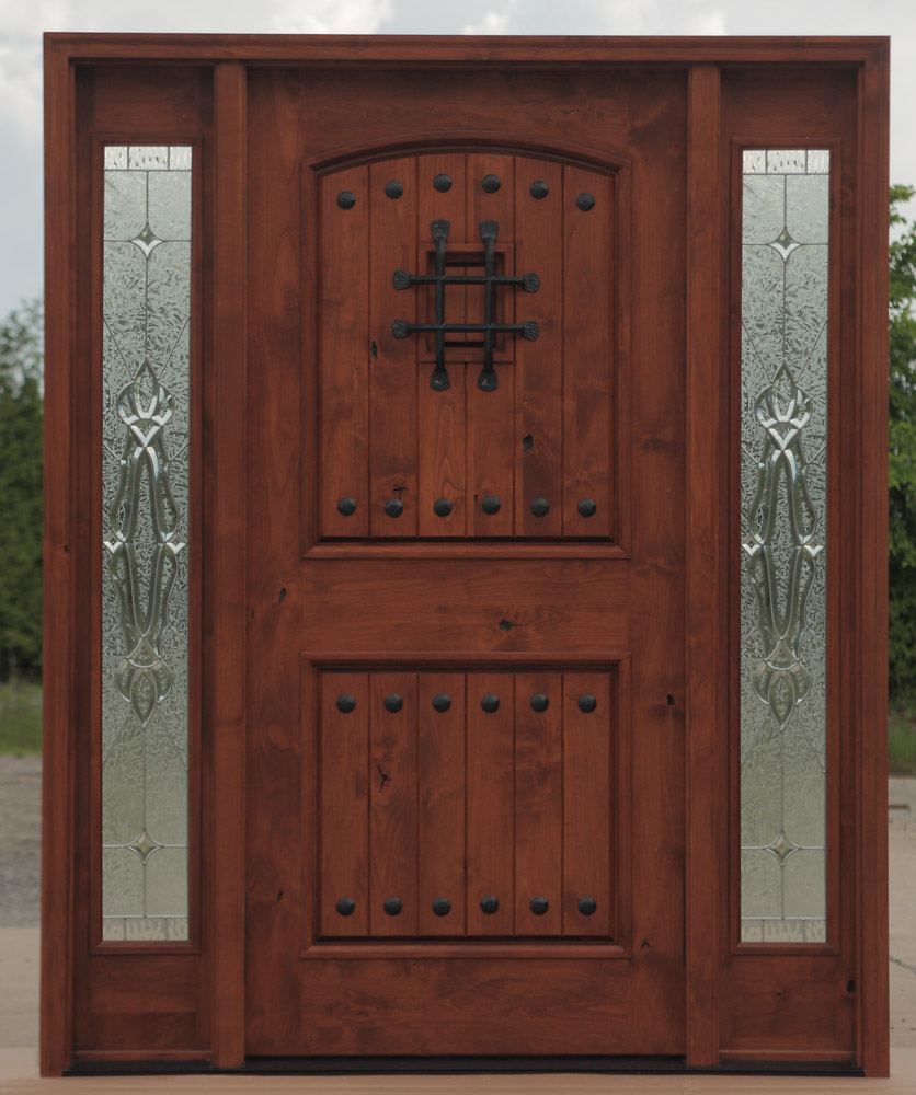 Knotty Alder Exterior doors with Sidelites in a Teak Finish