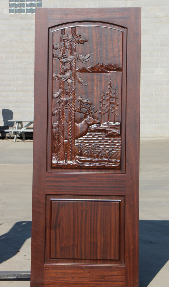 Carved Mahogany Door with Elk Theme