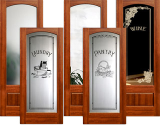 Interior Arched Glass Mahogany Doors with Etched Glass