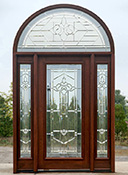 solid mahogany doors with half-round transoms
