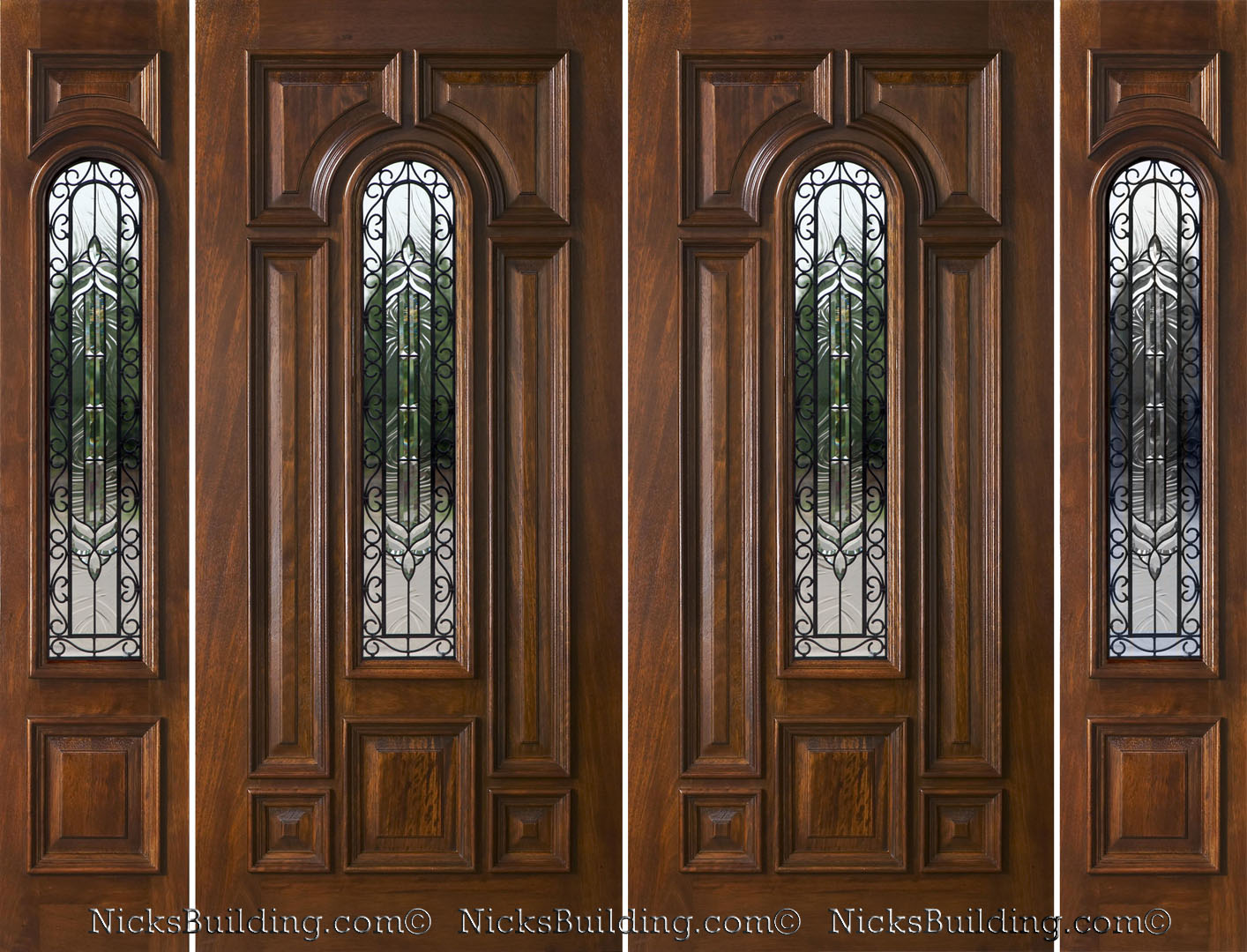 Exterior Double Doors with Sidelights - Solid Mahogany Doors