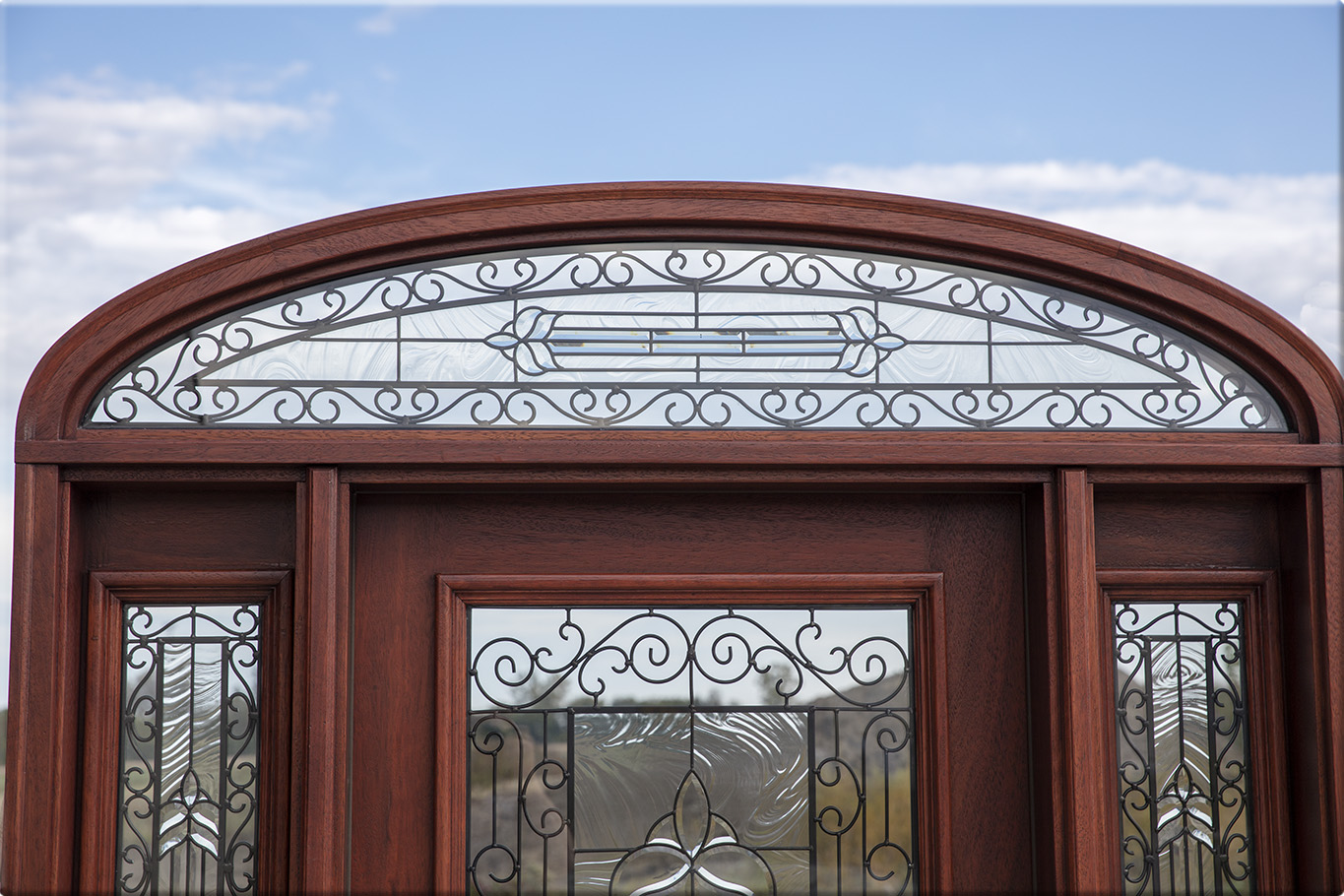 910 #2C5D9F Iron Classic Glass On Mahogany Exterior Door Arched Transom pic Entry Doors With Transom 40411365