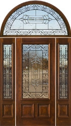 N200 Wrought Iron 1/2 lite Door with N75 sidelights and half-round transom