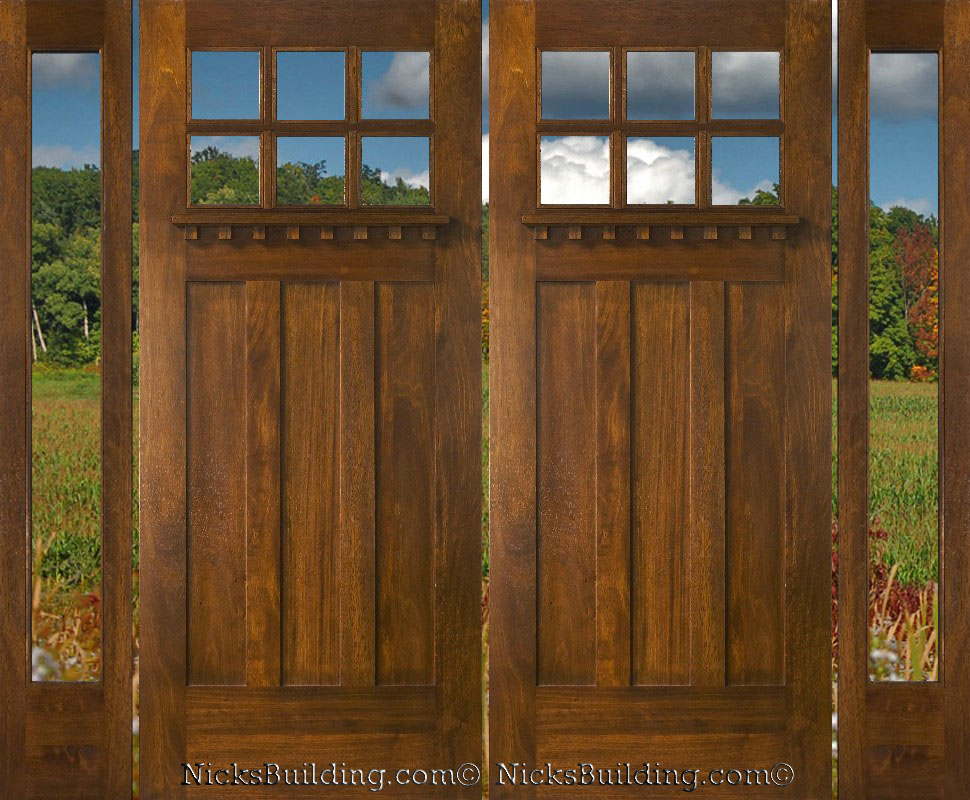 Craftsman Double Wood Door With Sidelights