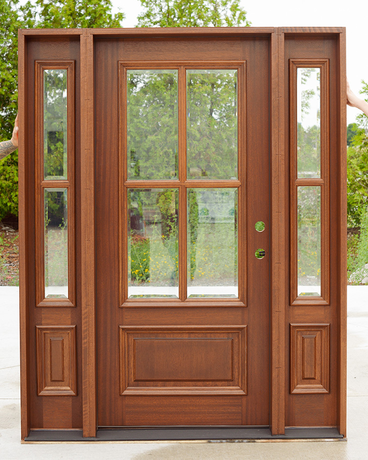 Mahogany 4 Lite door with Sidelights width=