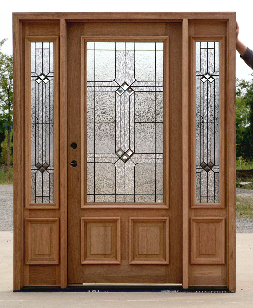 Mahogany 2/3 Lite door with Sidelights  width=