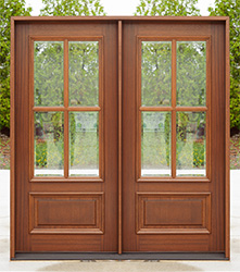 Farmhouse Exterior Double Doors 4 Lite Clear Beveled Glass