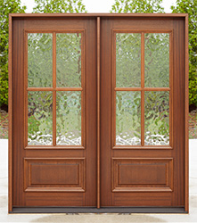 Farmhouse Exterior Double Doors 4 Lite Flemish Glass
