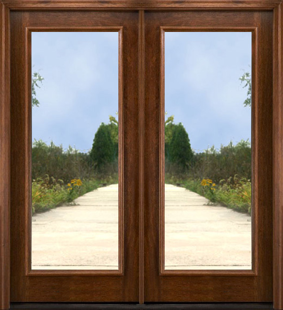 CL-N253 Full Lite Double Doors Mahogany