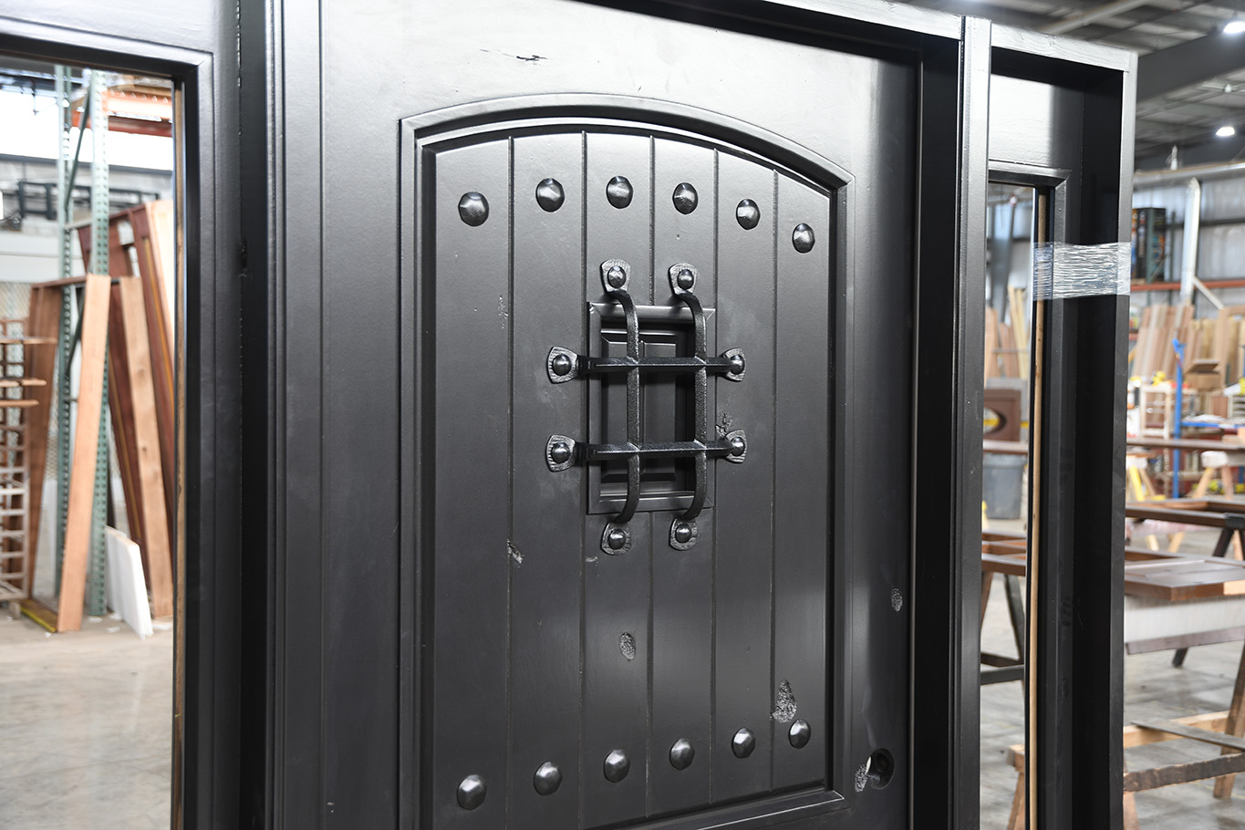 Knotty Alder Exterior Door with Speakeasy and Sidelights