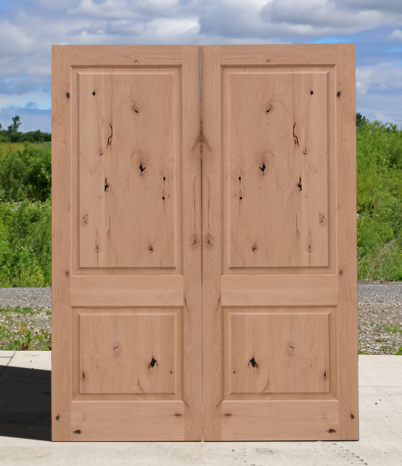Knotty Alder Exterior Double Doors with 2 Panels Square
