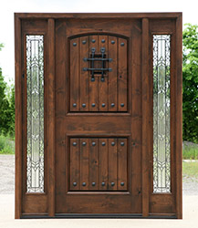 door with wrought iron glass and 2 sidelights