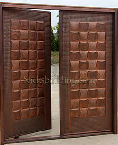 copper double doors Lattice Design Open