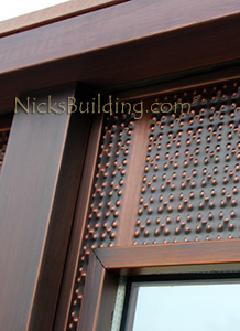 copper door sidelight closeup