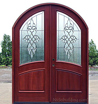 Brussels Arched Top Exterior Double Doors Mahogany