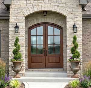 Whitehawk mahogany exterior French doors with arched glass