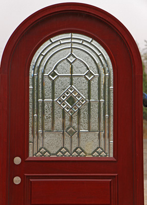 exterior arched door beveled glass closeup
