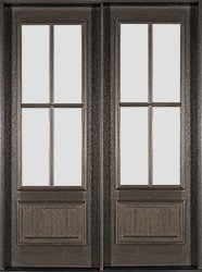 Farmhouse Exterior Double Doors 4 Lite Flemish Glass