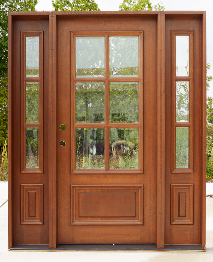 Affordable Mahogany Farmhouse Door with Clear Beveled Glass