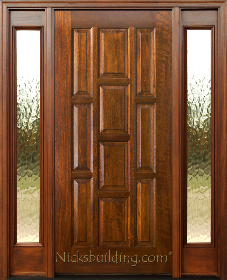 10 panel exterior mahogany door with 2 sidelights flemish glass