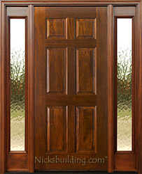 6 Panel exterior Mahogany Door with 2 sidelights Flemish glass