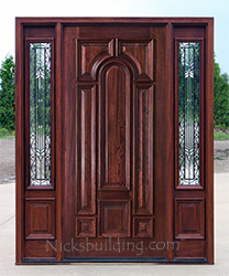 mahogany front door with wrought iron glass sidelights