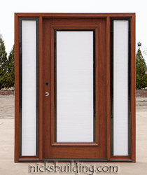 exterior mahogany door with shades between the glass N250