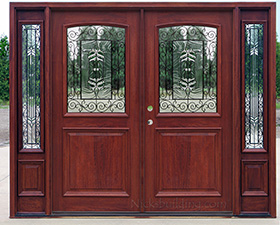 2 panel arch glass double doors with sidelites iron classic glass