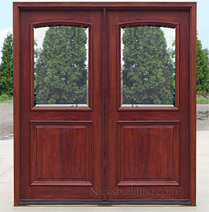 2 Panel Exterior Double Doors Clear Beveled Glass