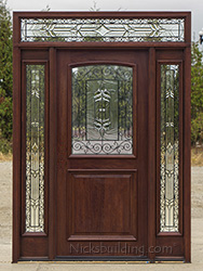2 panel door with sidelights and rectangular transom Iron Classic Glass