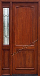 2 Panel Wood Front Door with a sidelite has Builder Glass Pattern and Patina Came