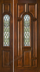 Mahogany Entry Door model 525 with One Sidelite and Gothic Style Beveled Glass