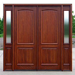 mahogany 2 panel double doors with reeded glass