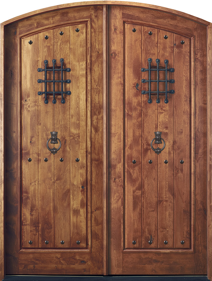 Rustic Knotty Alder Arch Top Double Doors