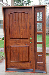 destressed wood door with sidelite