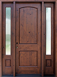 2 panel rustic exterior door with rain glass sidelights