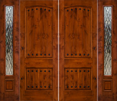 rustic double doors and sidelights