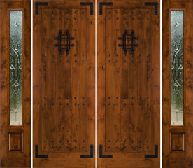 sw-70 rustic double doors with Sierra glass sidelights