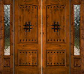 SW-83 rustic exterior double doors with flemish glass sidelights