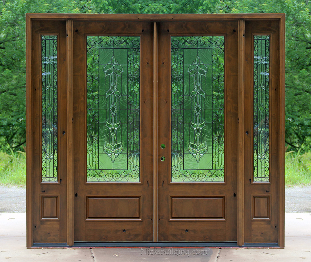 Rustic French Doors with Sidelights - Solid Knotty Alder Doors