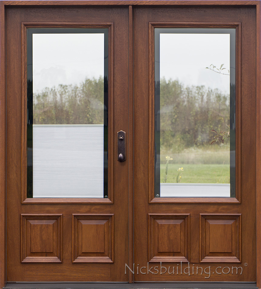 Wood doors with blinds between glass